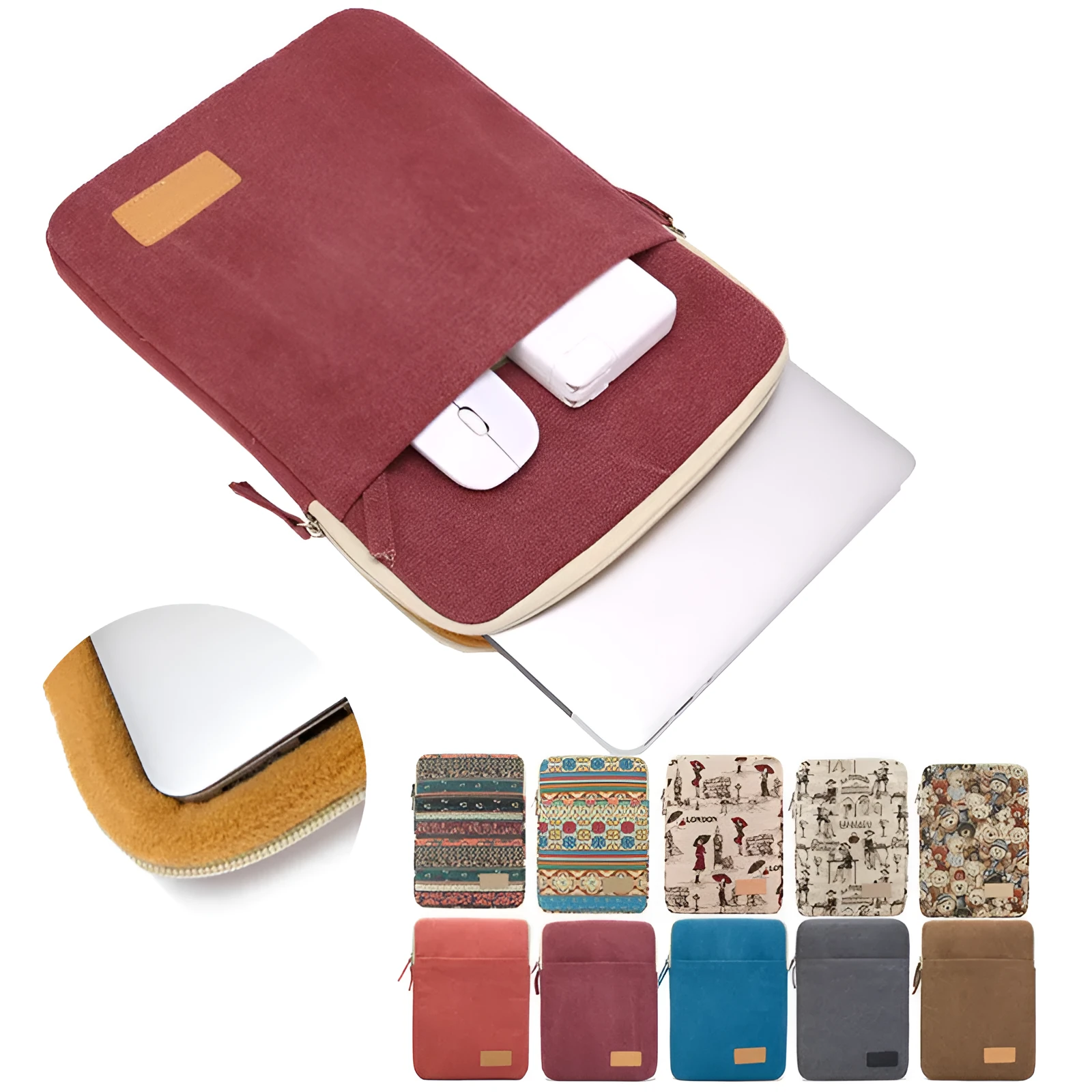 Canvas laptop case for 14-inch Dell Huawei in brown with padded interior British style sleeve