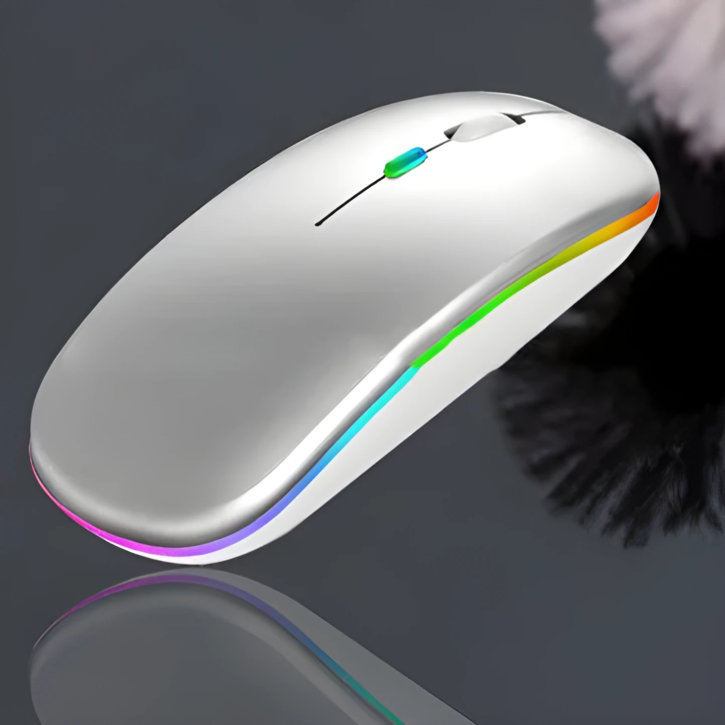 Bluetooth dual-mode rechargeable silent wireless mouse in Black, Gold, Grey, Rose Gold, Silver, White on a desk