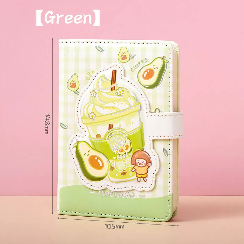 Cute magnetic buckle notebook with heart design in pink, yellow, green, and purple colours on white background