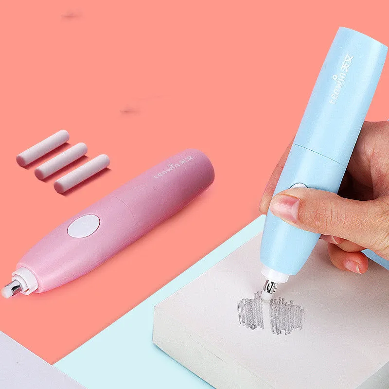 Electric pencil sharpener in blue with plastic body and simple design