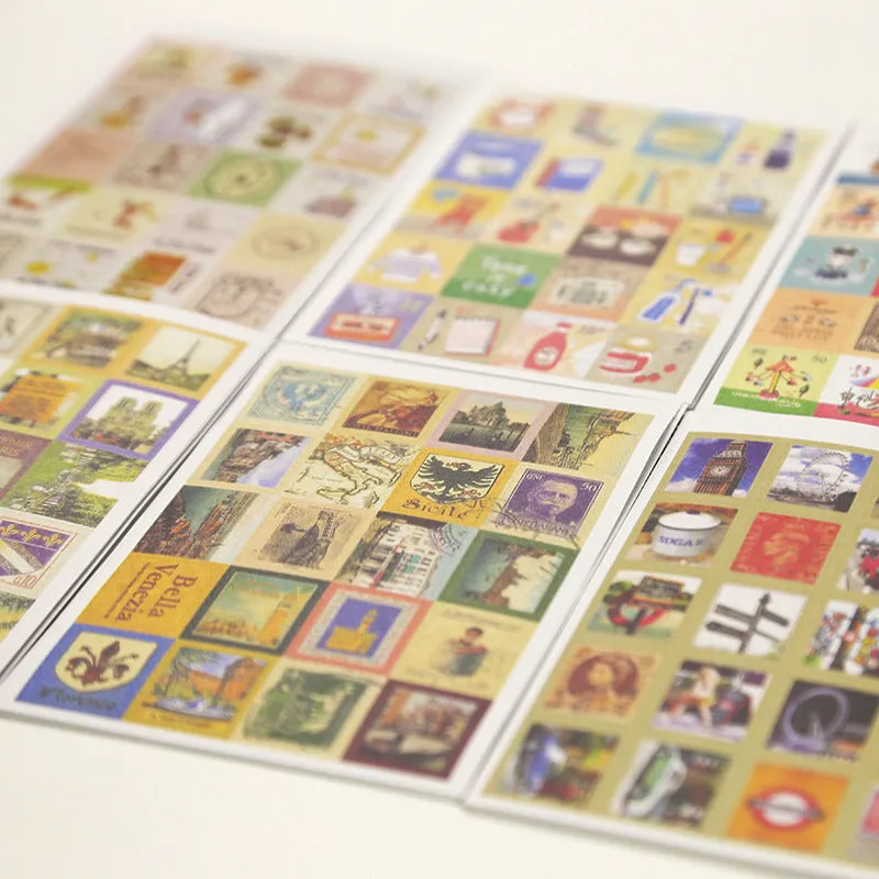 Hand painted Paris London Italy stamp stickers 80 pieces for journal diary decorations