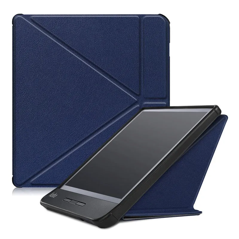 Leather anti-fall cover for Kobo Forma 8 inch e-reader with sleep function, dark blue colour