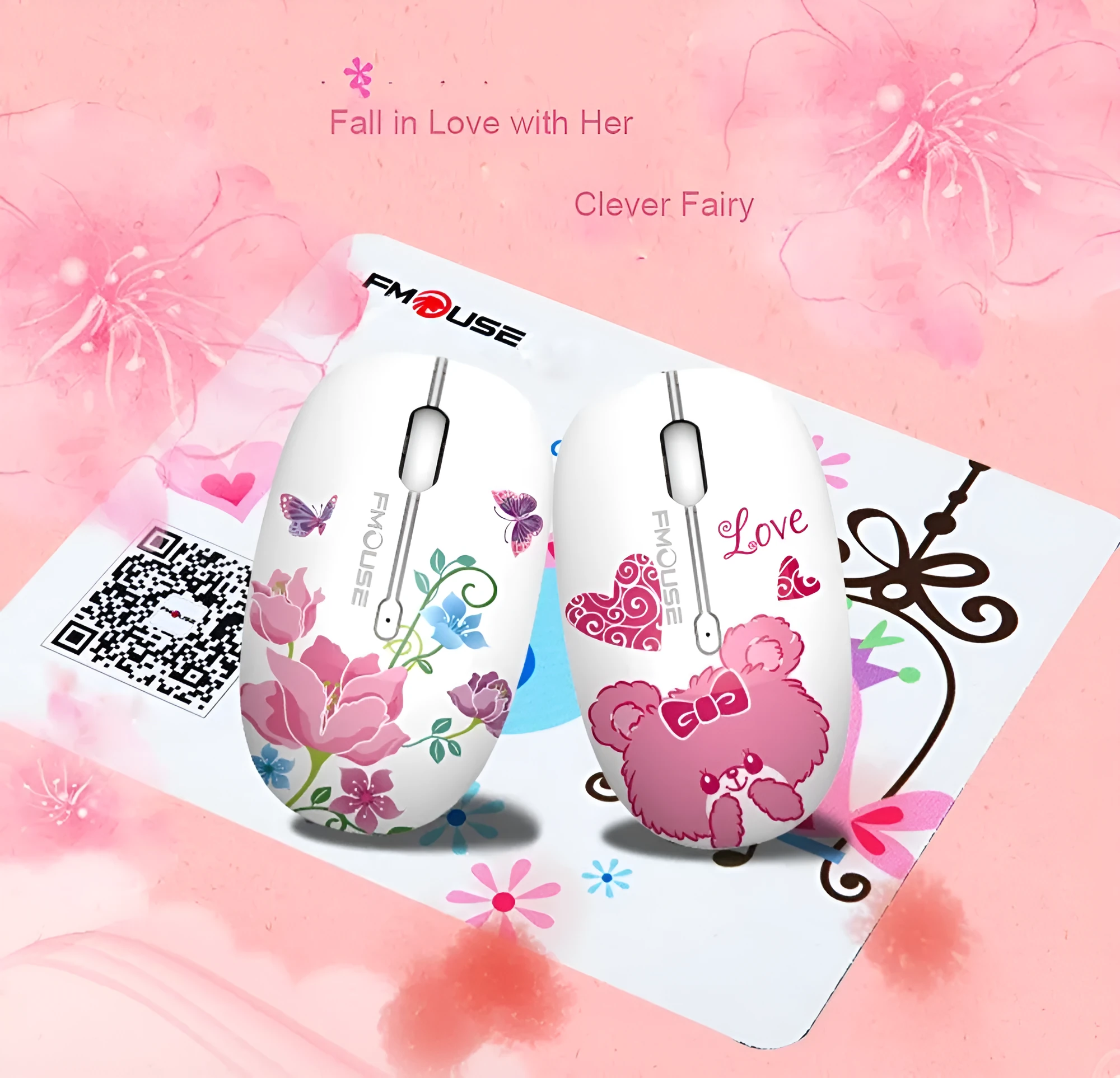 Mini wireless mouse 1600DPI ergonomic silent 2.4G in butterfly lovers style with USB receiver