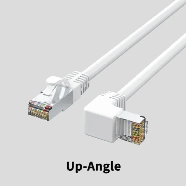 Cat6 Ethernet cable with right-angle metal RJ45 connector in black, available in multiple lengths