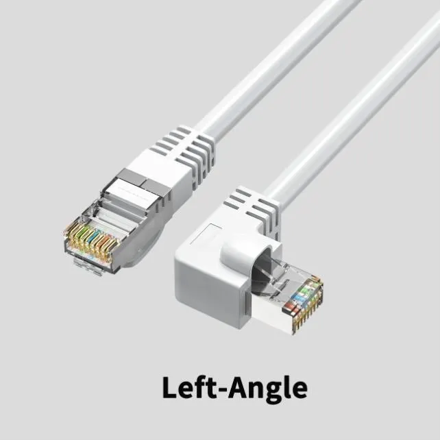 Cat6 Ethernet cable with right-angle metal RJ45 connector in black, available in multiple lengths