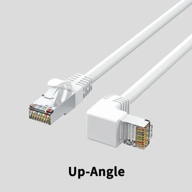 Cat6 Ethernet cable with right-angle metal RJ45 connector in black, available in multiple lengths