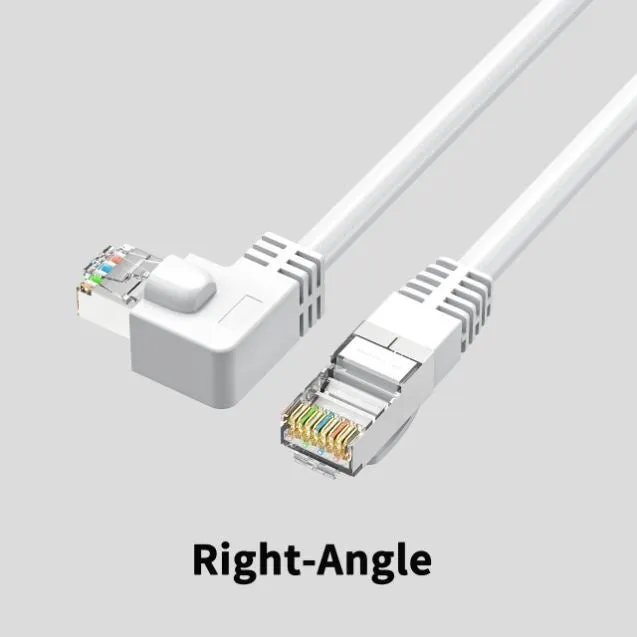 Cat6 Ethernet cable with right-angle metal RJ45 connector in black, available in multiple lengths