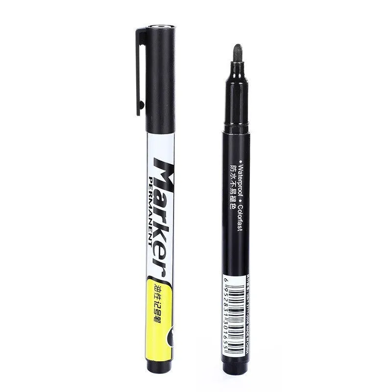 Super White Dazzling fine head painting pen with 2.8mm thick white tip, 14cm length, on dark surface