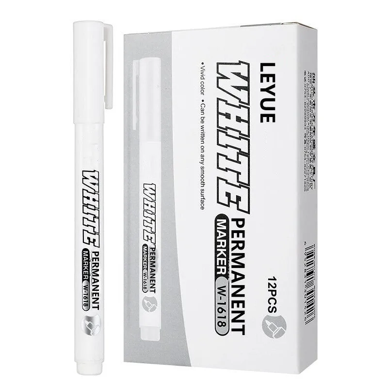 Super White Dazzling fine head painting pen with 2.8mm thick white tip, 14cm length, on dark surface