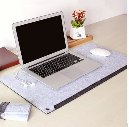 Grey felt multifunctional computer mouse pad and keyboard pad 33x63cm with USB hub and calculator desk mat