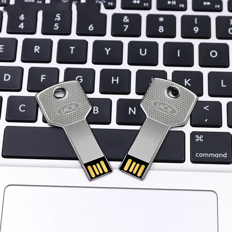 White metal USB 2.0 flash drive with key-style conjoined design, 47.5 x 13.5 x 4.5 mm