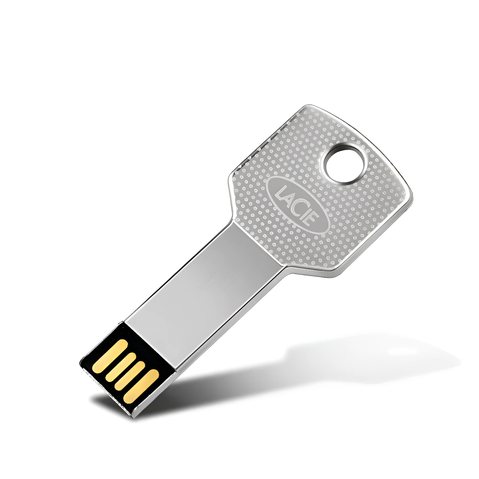 White metal USB 2.0 flash drive with key-style conjoined design, 47.5 x 13.5 x 4.5 mm