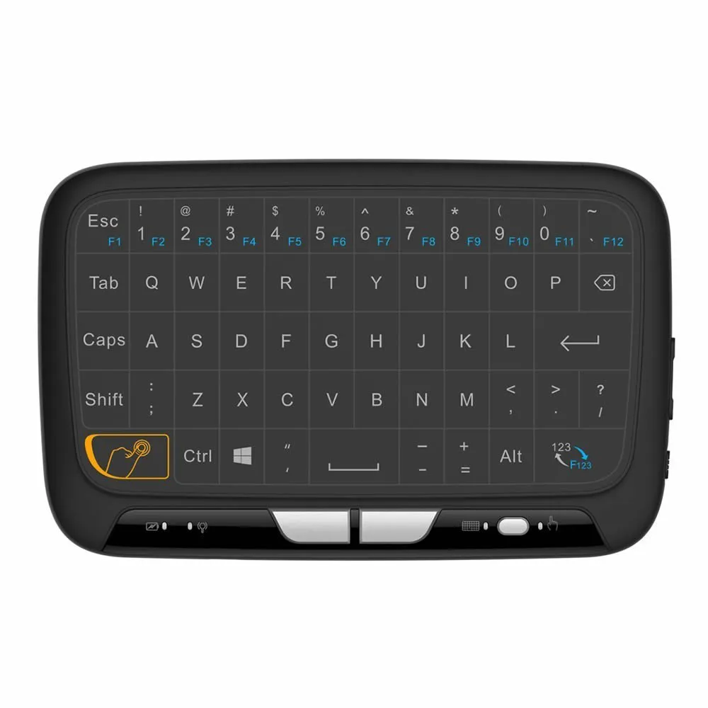 Mini H18 wireless keyboard with 5.3-inch touchpad and 2.4GHz dongle, black finish