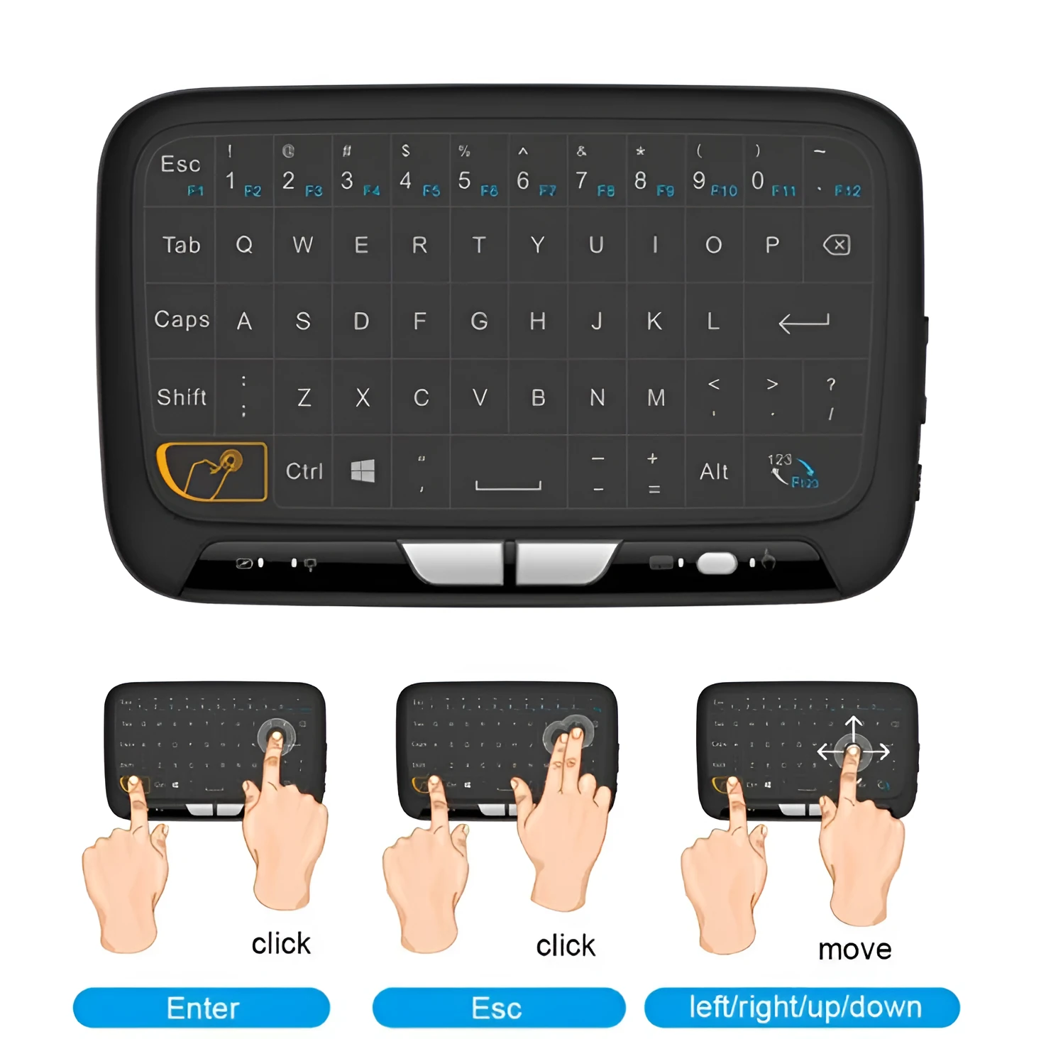 Mini H18 wireless keyboard with 5.3-inch touchpad and 2.4GHz dongle, black finish