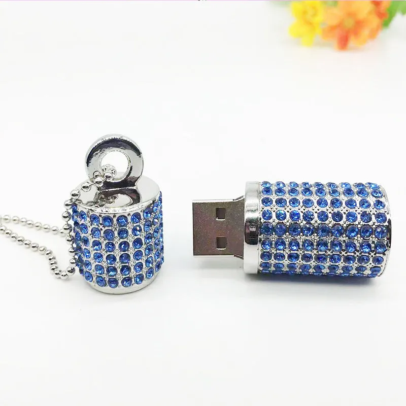 8GB USB 2.0 flash drive with crystal cylinder lipstick design and metal shell in red