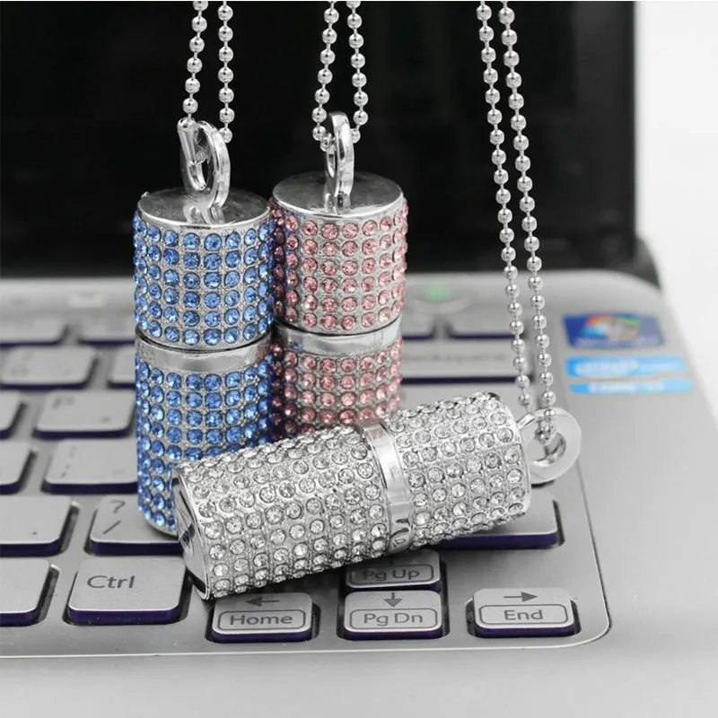 8GB USB 2.0 flash drive with crystal cylinder lipstick design and metal shell in red