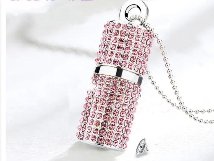 8GB USB 2.0 flash drive with crystal cylinder lipstick design and metal shell in red