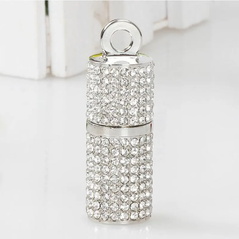 8GB USB 2.0 flash drive with crystal cylinder lipstick design and metal shell in red