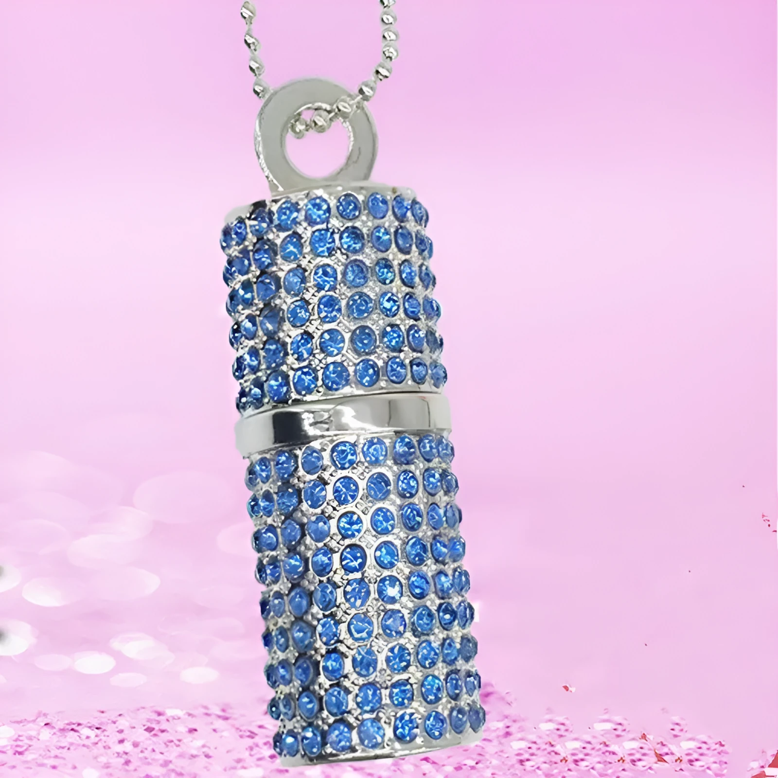 8GB USB 2.0 flash drive with crystal cylinder lipstick design and metal shell in red