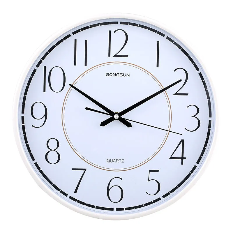 Round wall clock with Nordic design, 14 inch, white dial with black numbers, glass mirror cover