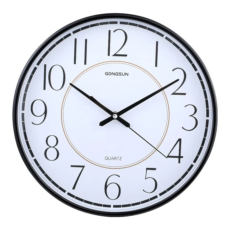 Round wall clock with Nordic design, 14 inch, white dial with black numbers, glass mirror cover