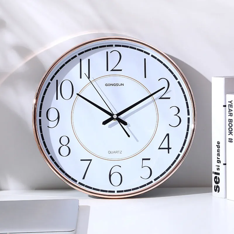 Round wall clock with Nordic design, 14 inch, white dial with black numbers, glass mirror cover
