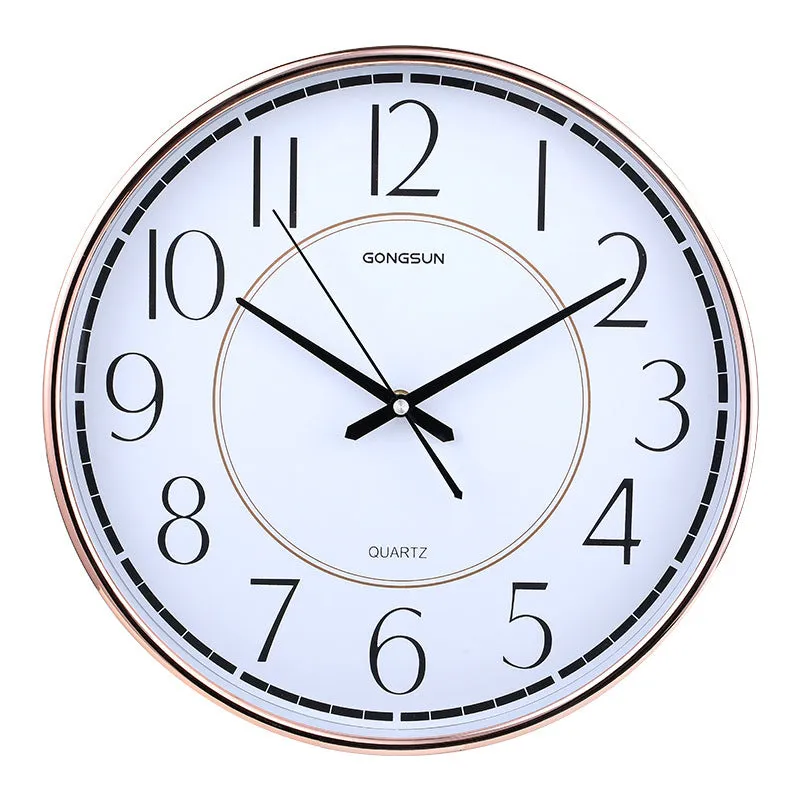 Round wall clock with Nordic design, 14 inch, white dial with black numbers, glass mirror cover