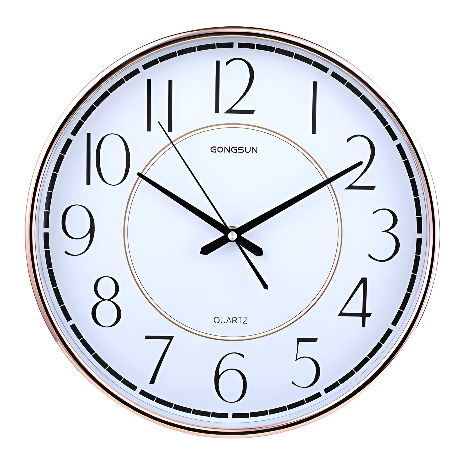 Round wall clock with Nordic design, 14 inch, white dial with black numbers, glass mirror cover