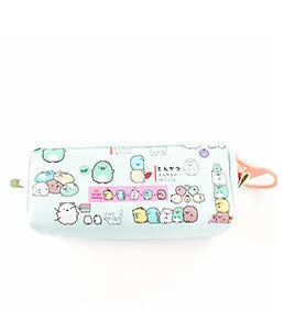 Leather corner animal pencil case in cartoon pattern with zip closure, compact storage for pens and pencils