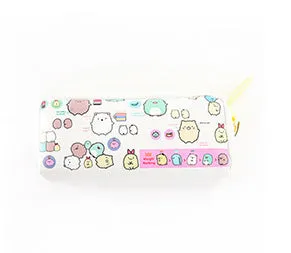Leather corner animal pencil case in cartoon pattern with zip closure, compact storage for pens and pencils