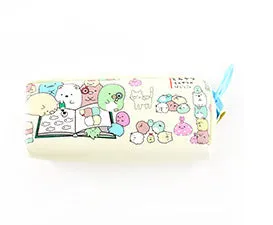 Leather corner animal pencil case in cartoon pattern with zip closure, compact storage for pens and pencils