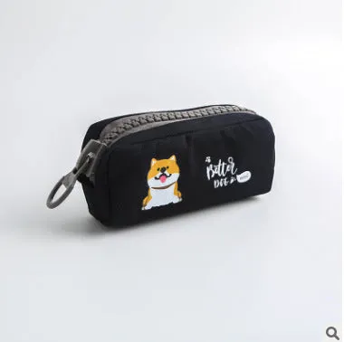 Leather corner animal pencil case in cartoon pattern with zip closure, compact storage for pens and pencils