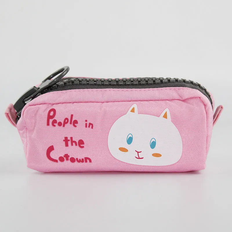 Leather corner animal pencil case in cartoon pattern with zip closure, compact storage for pens and pencils