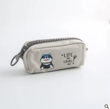 Leather corner animal pencil case in cartoon pattern with zip closure, compact storage for pens and pencils