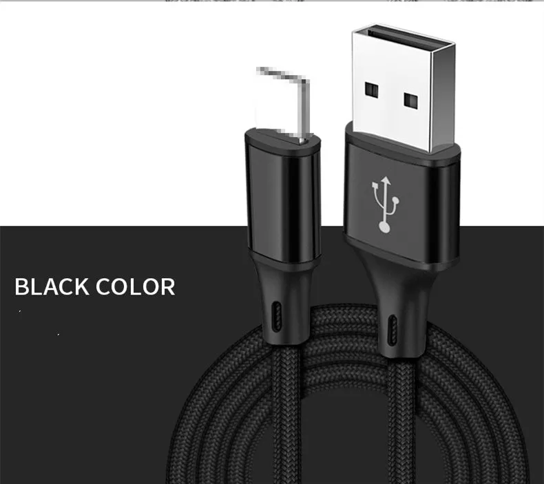 Braided data cable with Lightning interface, TPE insulation, ABS shell, available in multiple colours and lengths