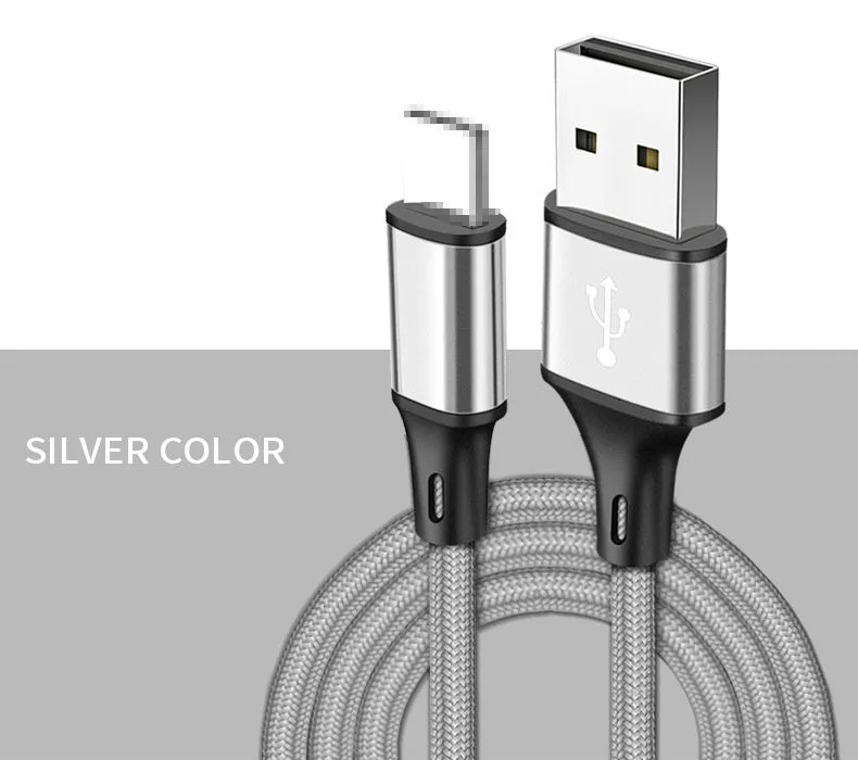 Braided data cable with Lightning interface, TPE insulation, ABS shell, available in multiple colours and lengths