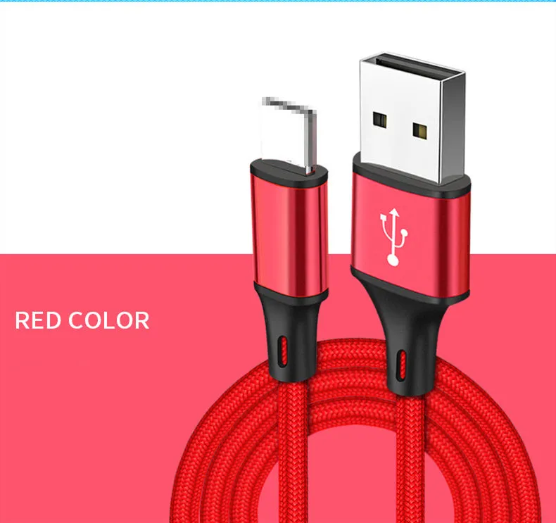 Braided data cable with Lightning interface, TPE insulation, ABS shell, available in multiple colours and lengths