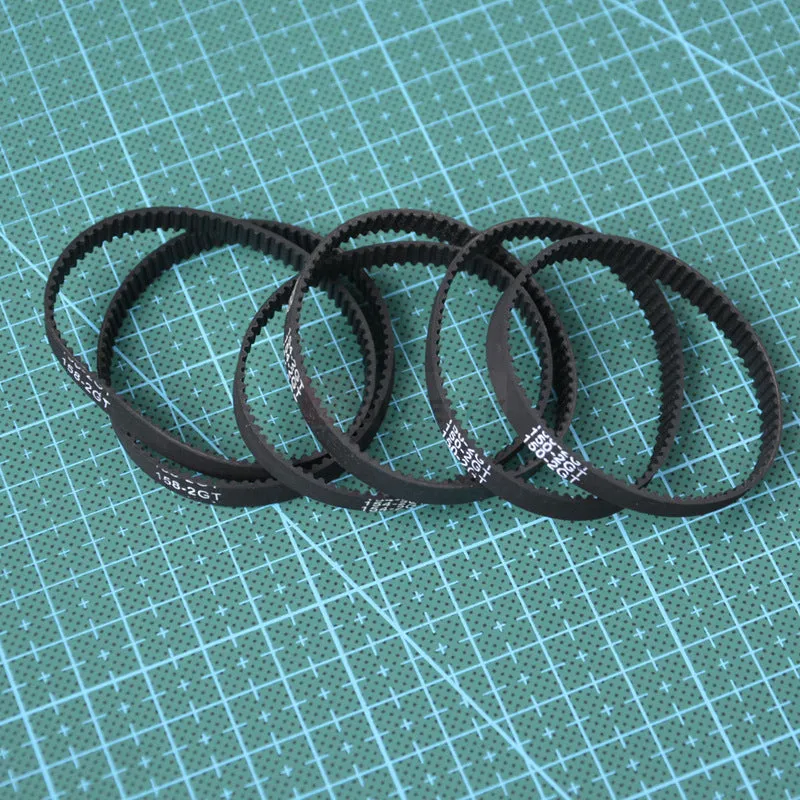 Black rubber closed loop printer timing belt 158mm circumference 6mm width