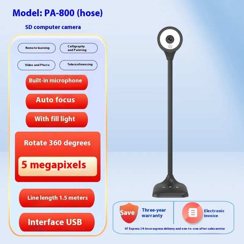USB computer camera with microphone and autofocus for video calls and streaming