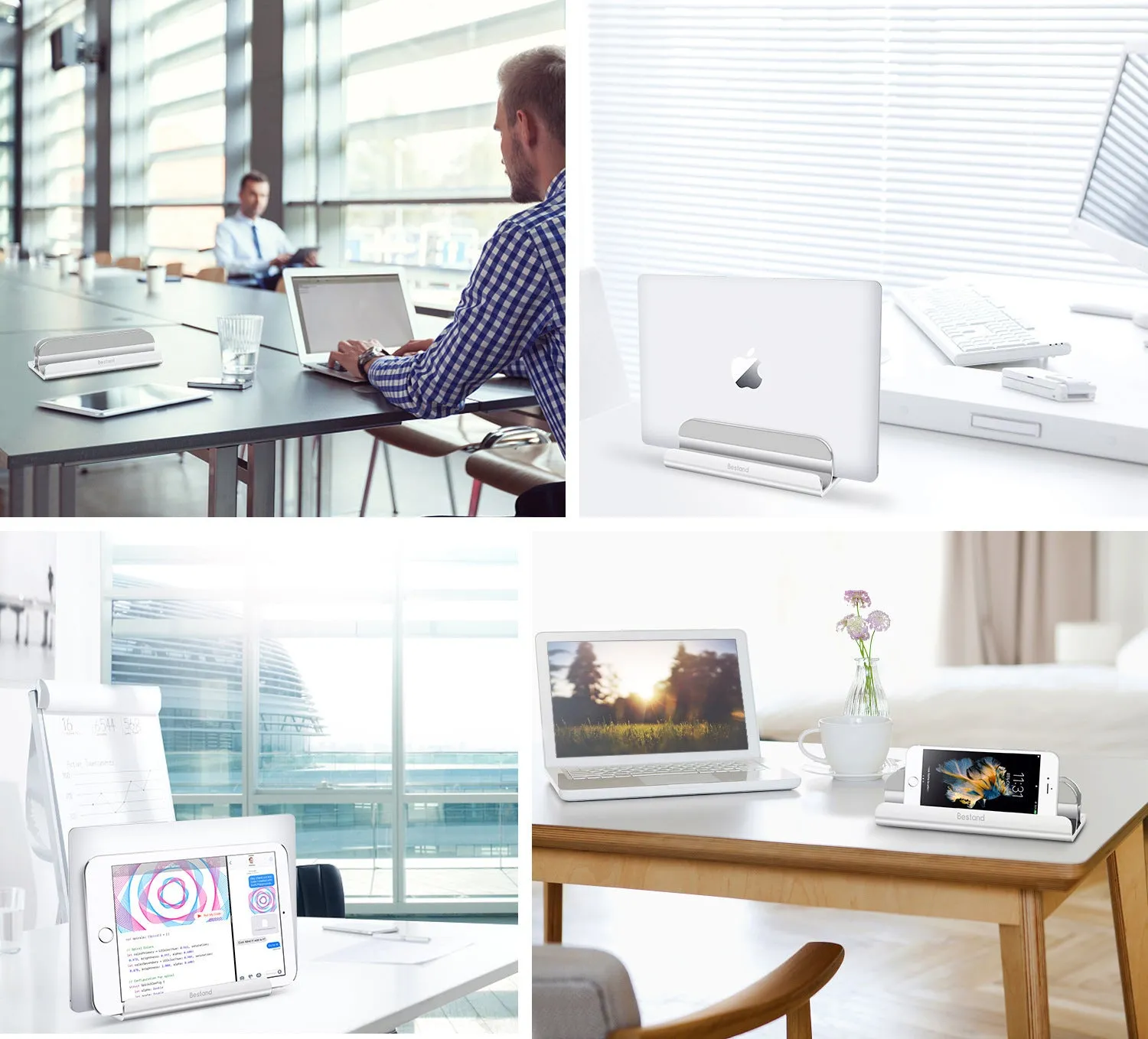 Silver aluminium alloy tablet lazy bracket on a desktop, 19x11.5x7.5cm universal fit