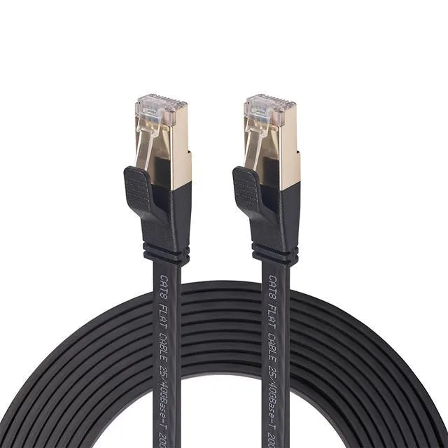 Cat8 SFTP Ethernet patch cord with gold-plated RJ45 connectors, multiple length options