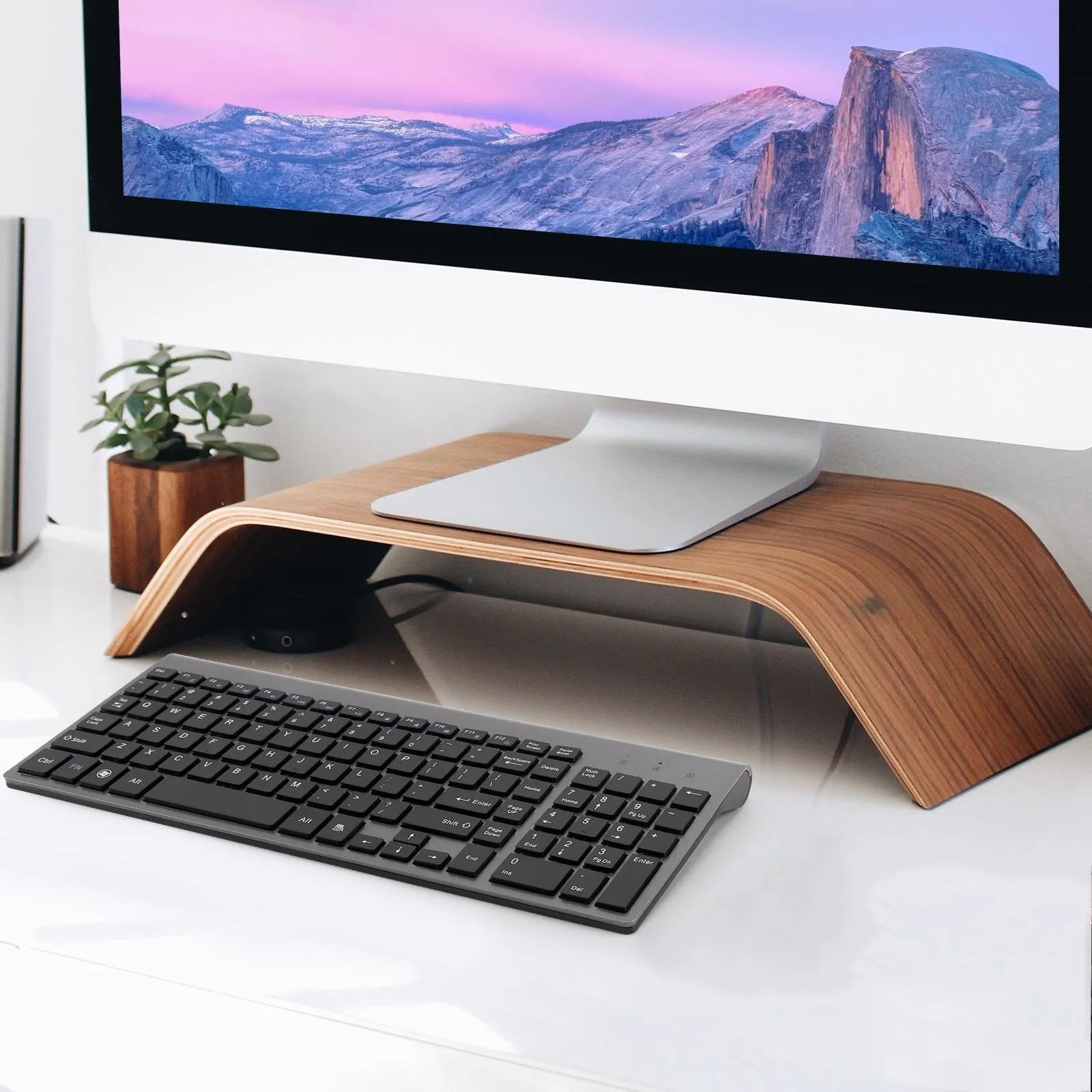 Wireless keyboard mini silent ultra-thin 104-key iron grey with Nano USB receiver stored on back
