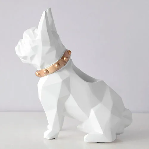 Nordic geometric puppy pen holder in resin, hand-carved finish, 21.5x8.5x9cm, blue colour on a desk
