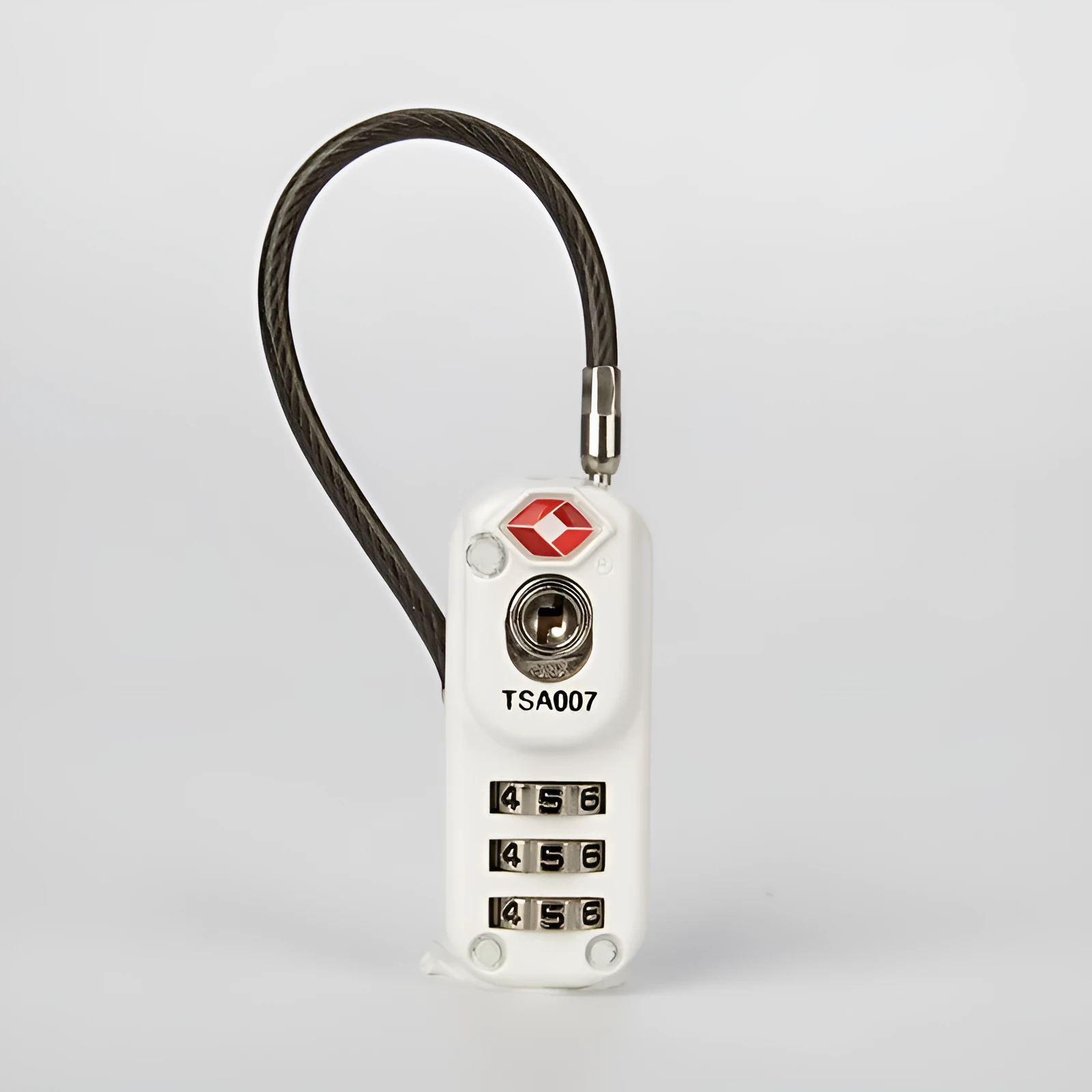 Black zinc alloy combination padlock for trolley case showing 3-digit dials and wire loop.