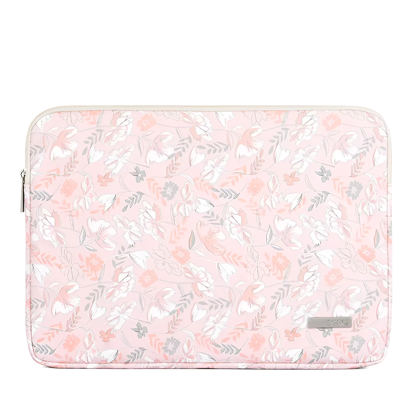 Pink waterproof notebook cover with flower print, zipper closure, and PU leather exterior for 11-15 inch devices
