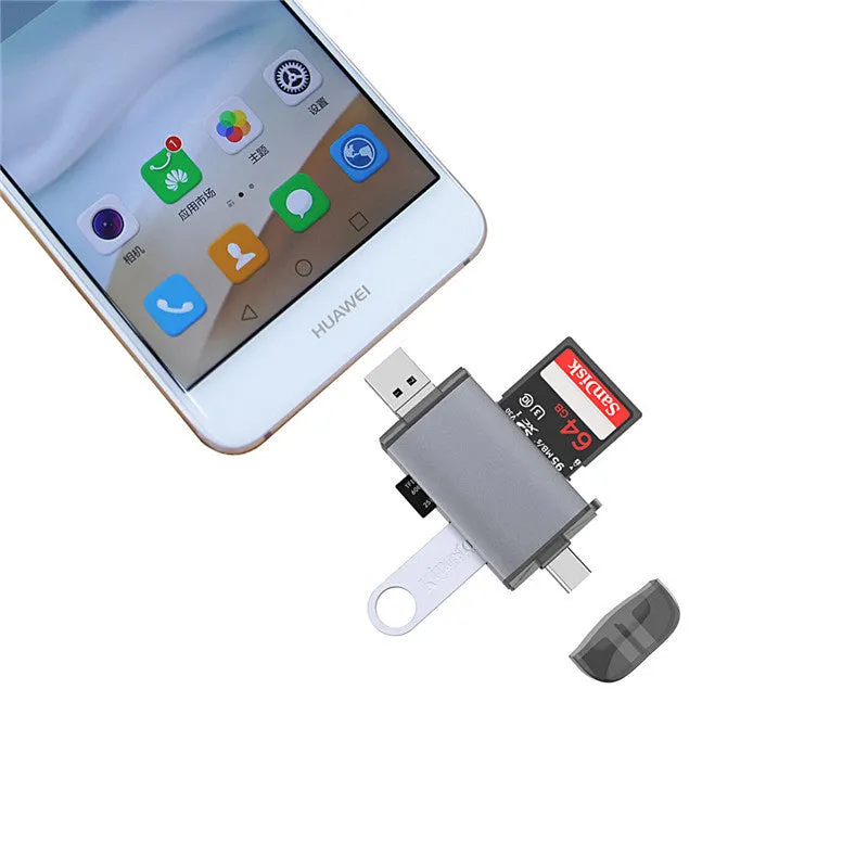 Grwibeou T-933 OTG card reader 6-in-1 upgraded version with USB and card slots for computer and phone data transfer