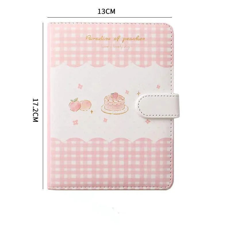 A5 hardcover student notebook with imitation leather cover in Peach Talk Feast design, wired binding, open flat