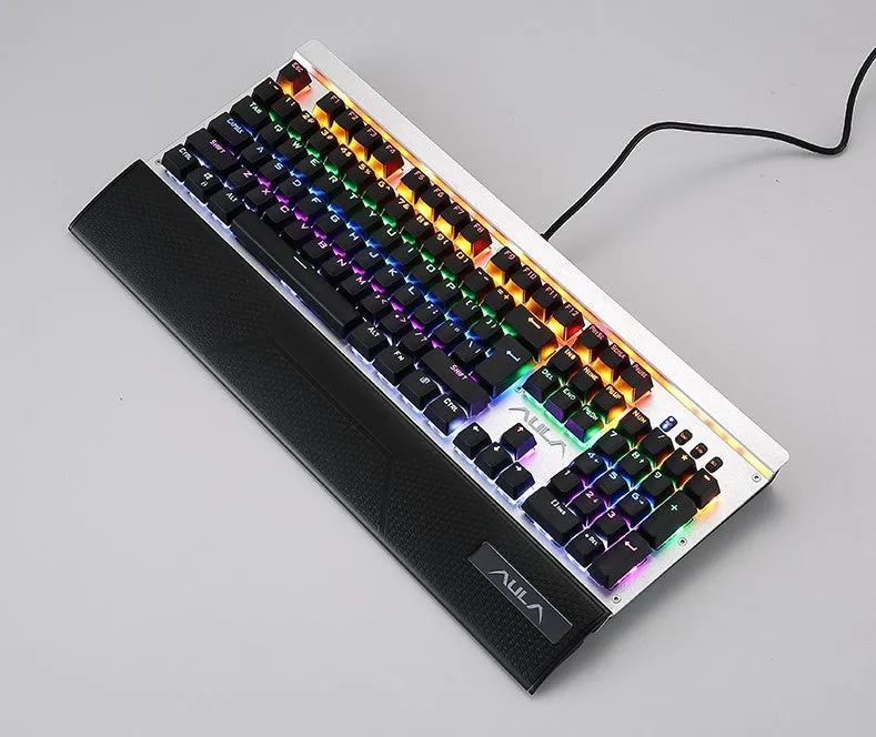 Tarantula Defender game mechanical keyboard with RGB backlight and metal panel in silver black colour