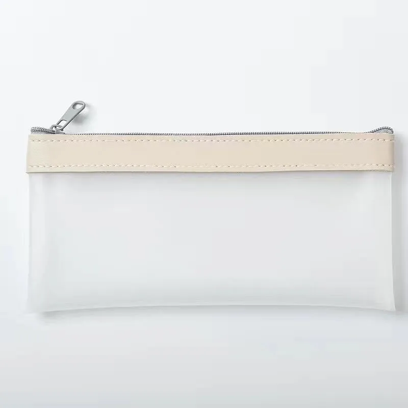 Junior high school high-value pencil case large capacity TPU stationery bag in beige colour option