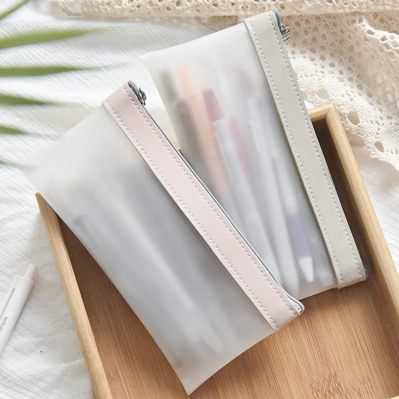 Junior high school high-value pencil case large capacity TPU stationery bag in beige colour option